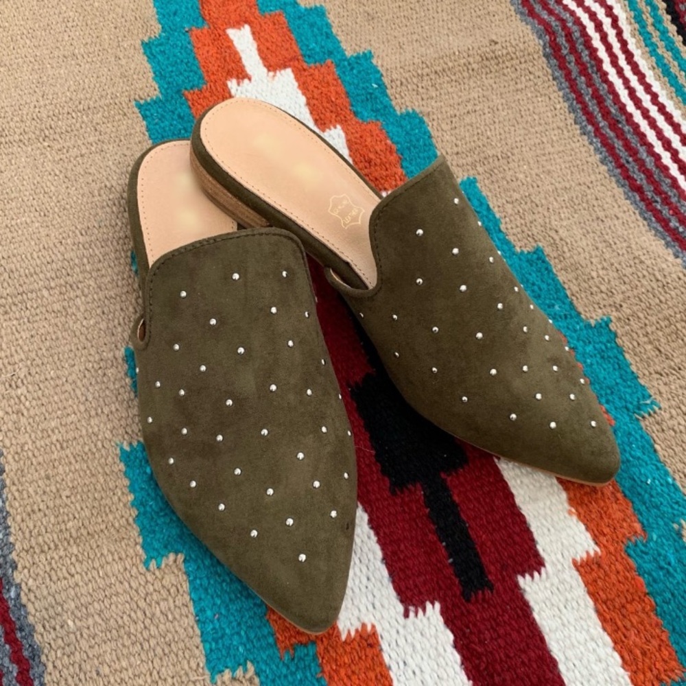 Olive Studded Mules